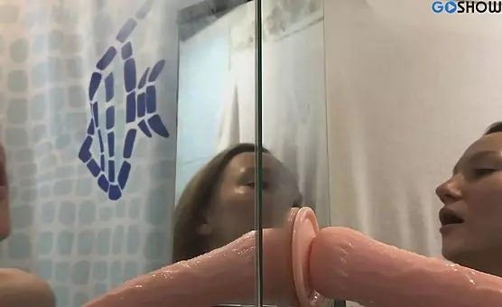 Hot Shower Dildo Sucking Orgy